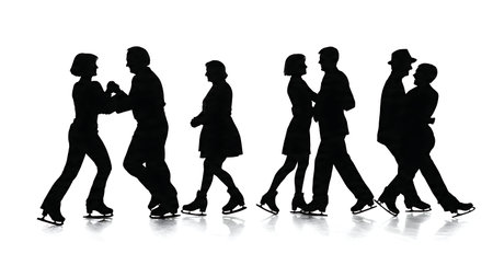 Senior Couple Ice Skating Silhouette Set isolated on plain white background.のイラスト素材