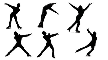Figure Skater Opening and Finishing Pose Silhouette isolated on plain white background.のイラスト素材