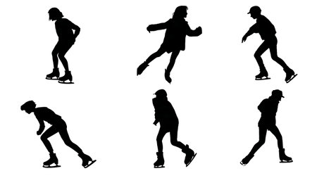 Ice Skating Crossover Turn Silhouette Set isolated on plain white background.のイラスト素材