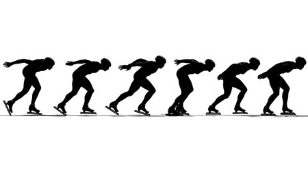 Speed Skater Powerful Start Silhouette Action isolated on plain white background.のイラスト素材