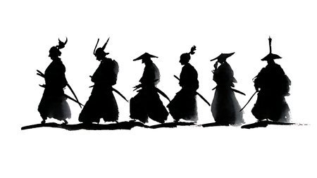 Samurai Sheathing Sword (Noto) Silhouette Collection isolated on plain white background.のイラスト素材