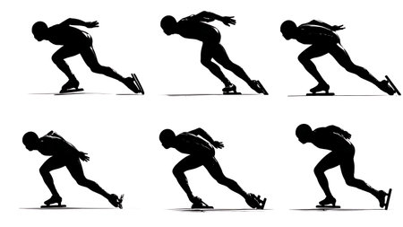 Speed Skater Powerful Start Silhouette Action isolated on plain white background.のイラスト素材