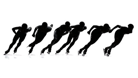 Short Track Speed Skating Silhouette Pack isolated on plain white background.のイラスト素材