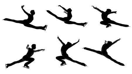 Figure Skater Split Jump Silhouette Set isolated on plain white background.のイラスト素材