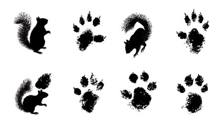 Squirrel Bounding Track Silhouette Collection isolated on plain white background.のイラスト素材
