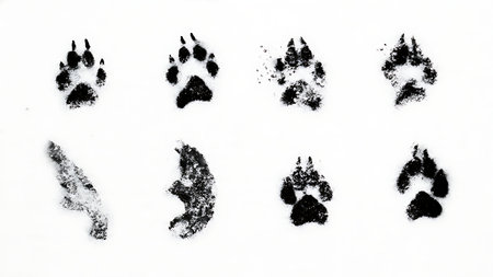 Animal Tracks in Snow Silhouette Collection isolated on plain white background.のイラスト素材