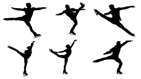 Figure Skater Split Jump Silhouette Set isolated on plain white background.のイラスト素材