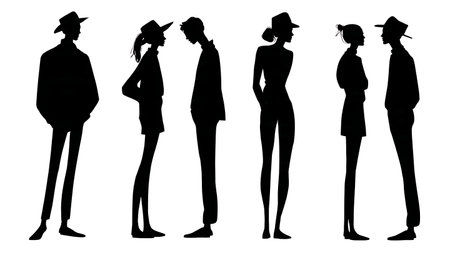 Gentle Embrace Wedding Couple Silhouette Pack isolated on plain white background.のイラスト素材