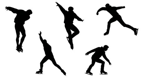 Skating Backwards Silhouette Collection isolated on plain white background.のイラスト素材