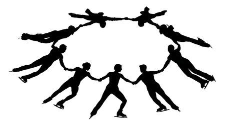 Synchronized Skating Circle Formation Silhouette isolated on plain white background.のイラスト素材