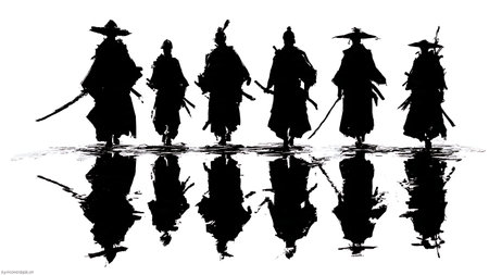 Samurai Water Reflection Silhouette Effect Set isolated on plain white background.のイラスト素材