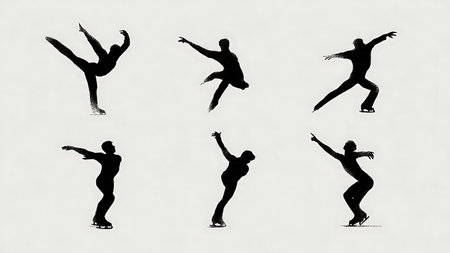 Figure Skating Choreography Silhouette Set isolated on plain white background.のイラスト素材