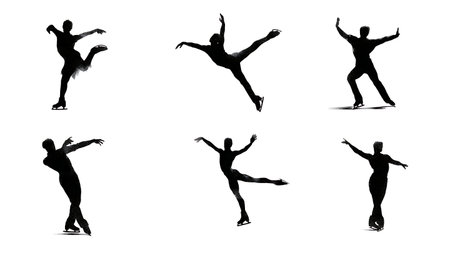 Figure Skating Choreography Silhouette Set isolated on plain white background.のイラスト素材