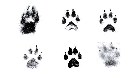 Animal Tracks in Snow Silhouette Collection isolated on plain white background.のイラスト素材