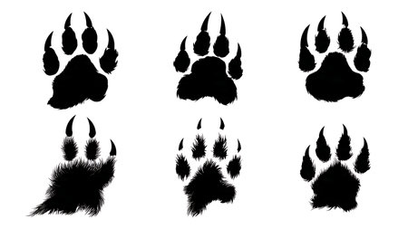 Skunk Paw Print Track Silhouette Vector Pack isolated on plain white background.のイラスト素材