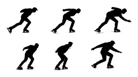 Ice Skating Crossover Turn Silhouette Set isolated on plain white background.のイラスト素材