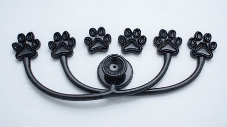 Stethoscope and Paw Print Veterinary Silhouette Icon isolated on plain white background.のイラスト素材