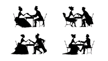 Playful Arm Wrestling Wedding Couple Silhouette Set isolated on plain white background.のイラスト素材