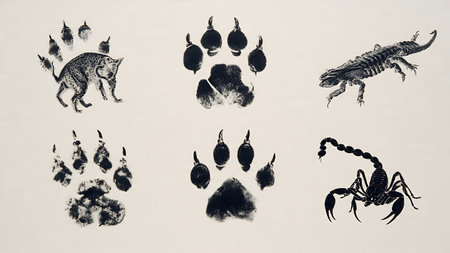 Desert Ecosystem Animal Track Silhouette Set isolated on plain white background.のイラスト素材