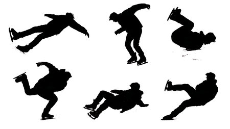 Falling on Ice Silhouette Collection isolated on plain white background.のイラスト素材