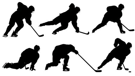 Ice Hockey Player Falling Silhouette Set isolated on plain white background.のイラスト素材
