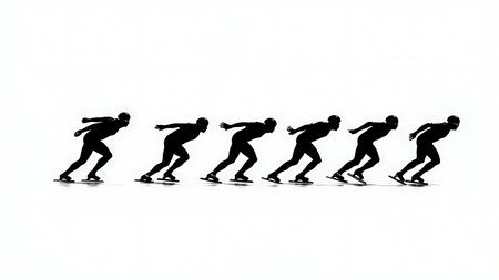 Speed Skating Team Paceline Silhouette isolated on plain white background.のイラスト素材