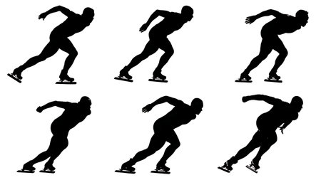 Speed Skater Leg and Skate Detail Silhouette isolated on plain white background.のイラスト素材