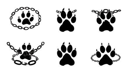 Breaking Chain Paw Print Silhouette for Liberation isolated on plain white background.のイラスト素材