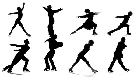 Figure Skater Taking a Bow Silhouette Set isolated on plain white background.のイラスト素材