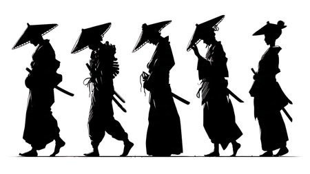 Samurai Formal Bow (Rei) Silhouette Set isolated on plain white background.のイラスト素材