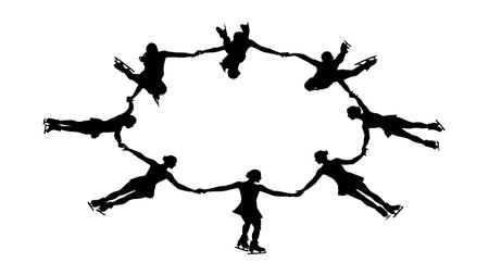 Synchronized Skating Circle Formation Silhouette isolated on plain white background.のイラスト素材