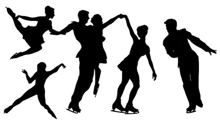 Pairs Skaters in Shadow Dance Pose Silhouette isolated on plain white background.のイラスト素材