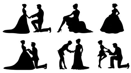 Groom Removing Garter Wedding Silhouette Tradition isolated on plain white background.のイラスト素材