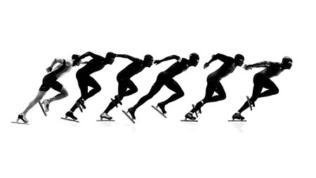 Short Track Relay Exchange Silhouette Action isolated on plain white background.のイラスト素材