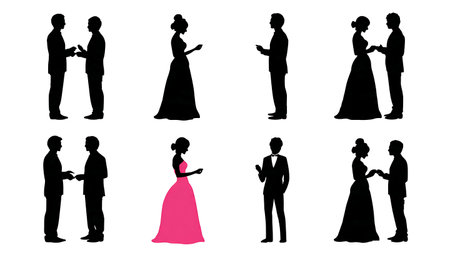 Wedding Couple Pinky Promise Silhouette Collection isolated on plain white background.のイラスト素材