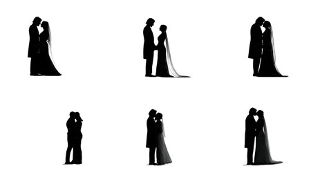Whispering Wedding Couple Intimate Silhouette Set isolated on plain white background.のイラスト素材