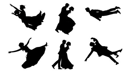 Wedding Couple Trust Fall Silhouette Collection isolated on plain white background.のイラスト素材