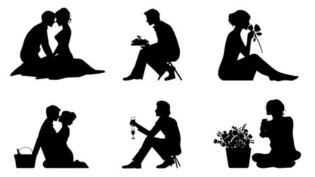 Romantic Wedding Picnic Silhouette Collection isolated on plain white background.のイラスト素材