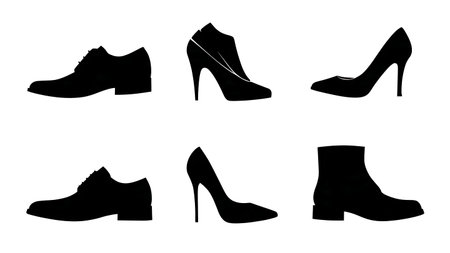 Bride and Groom Shoes Silhouette Icon Set isolated on plain white background.のイラスト素材