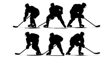 Ice Hockey Face-Off Silhouette Set isolated on plain white background.のイラスト素材
