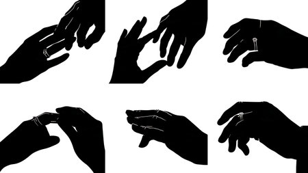 Wedding Hands with Rings Silhouette Set isolated on plain white background.のイラスト素材