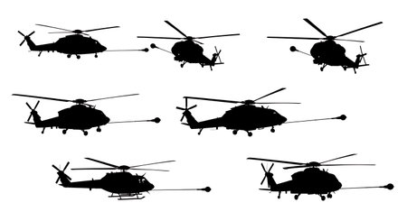 AH-1 Cobra Attack Helicopter Silhouette Collection isolated on plain white background.のイラスト素材