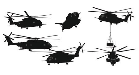 AH-1 Cobra Attack Helicopter Silhouette Collection isolated on plain white background.のイラスト素材