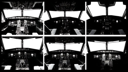 Airplane Cockpit & Flight Deck Silhouette Collection isolated on plain white background.のイラスト素材