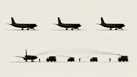 Airplane De-Icing Winter Operation Silhouette Pack isolated on plain white background.のイラスト素材
