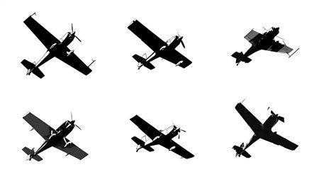 Air Racing Planes at Pylon Silhouette Set of Six isolated on plain white background.のイラスト素材