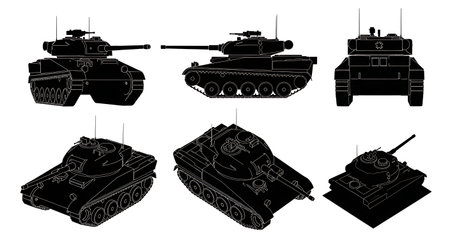 Airborne Light Tank Silhouette Pack isolated on plain white background.のイラスト素材