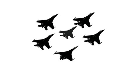 Airplane Diamond Formation Flight Silhouette Pack isolated on plain white background.のイラスト素材