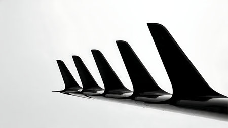 Airplane Tail Rudder Deflected Silhouette Close-up Pack isolated on plain white background.