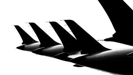 Airplane Tail Rudder Deflected Silhouette Close-up Pack isolated on plain white background.のイラスト素材
